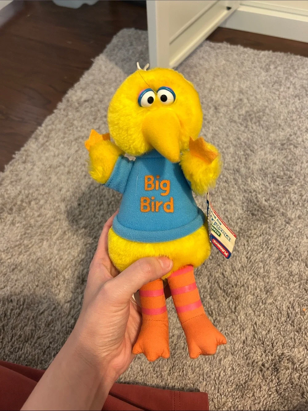 Vintage Big Bird Yellow Plush Toy with Blue Shirt